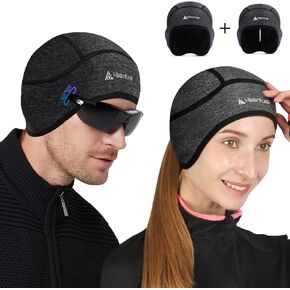 Hikenture Skull Cap Helmet Liner for Men and Women(2-Pack), Winter Thermal Cycling Cap for Men & Women, Running Cap for Men and Cycling Hat Beanie with Ponytail for Women
