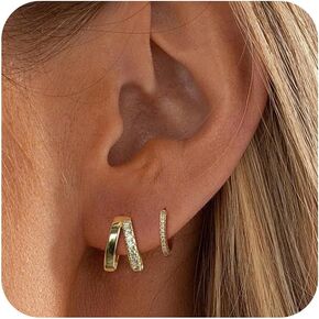 Gold Earrings for Women 14K Gold/Silver Plated Dainty Hoop Earrings Stud Cubic Zirconia Earrings Lightweight High Polished Show Your Charm Minimalist Jewelry Trendy Gift for Her