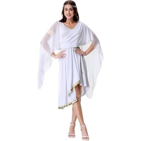 Greek Goddess Costume Women Classic White Toga Dress Slim Fit Roman Grecian Princess Dress Up Halloween Costumes