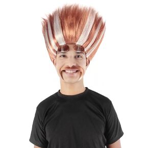 Troll King Costume Wig with Eyebrows and Mustache, Men's Halloween Cosplay Costumes for Adults - White & Pink