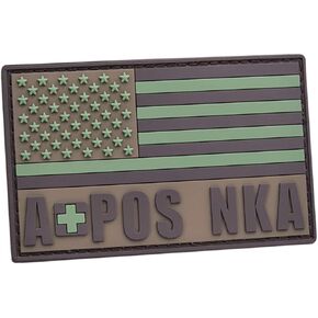 Blackout USA America Flag APOS A+ A POS Blood Type NKA Subdued No Known Drug Allergies Tactical PVC Rubber Patch