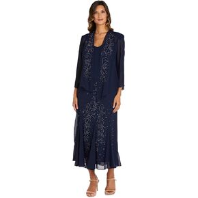 R&M Richards Women's 2 Piece Soutache Lace Knee-Length Dress with Jacket Set