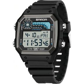 Gosasa Square Men's Outdoor Digital Watch Men's Multifunction Waterproof Shockproof Sports Watches Alarm Clock Chrono LED Digital Double Time Watch