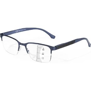 Durable Progressive Multifocus Reading Glasses for Men Blue Light Blocking Computer Reader Anti Eyestrain Metal Frame Spring Hinges (for Mid-Near Range approx 3ft) 1.5, Gunmetal