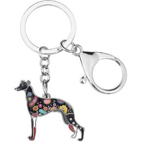 Enamel Alloy Floral Whippet Dog Keychains Keyrings Pets Jewelry Charms Gift for Women Girls Accessories