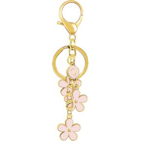 Initial Letter Keychain, Cute Keychains for Women, Pink Flower Keychain Pendant KeyRing for Handbag Backpack Wallet