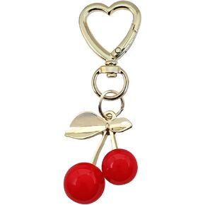 Red Cherry Keychain for Women Cute Strawberry Key Chain Purse Bag Charm White Flower Heart Keychains