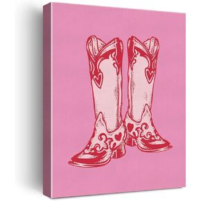NISTOMISU Red Heart Cowboy Boot Canvas Prints Wall Decor Western Cowgirl Pink Canvas Art Sign Canvas Poster Gifts for Home Girl Room Bedroom Decor 11.5"x15"