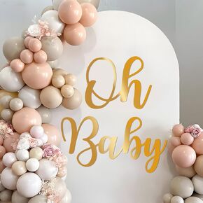 Oh Baby Sign for Backdrop, Large Adhesive Sign Decal Oh Baby Letters Sticker Wall Decor Balloons Arch Backdrop for Baby Shower Party Supplies Decorations