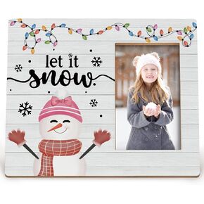 Let It Snow Christmas Winter Snowman Picture Photo Frames, Family Christmas Picture Frame Gift, Family Gifts for Christmas, Christmas Holiday Santa Wood Picture Photo Frame For 4x6 Photos in Saudi Arabia