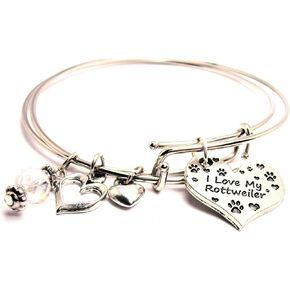 I Love My Rottweiler Adjustable Wire Bangle Bracelet