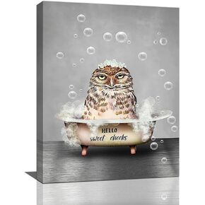 Funny Owl Bathroom Wall Art Farmhouse Animal Owl In Bathtub Pictures Wall Decor Bubble Bath Bathroom Pictures For Wall Canvas Prints Painting Artwork Home Decorations For Bathroom Framed 12"x16"