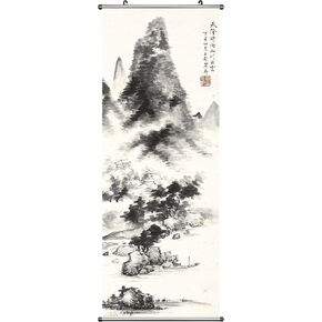 DigiTizerArt Chinese landscape Poster Wall Scroll Art Print with 2 Aluminum Tubes Frame - for Bedroom Office Decorations Premium and Artistic Anime Themed Gift (39.4''x15.8''/100x40cm)