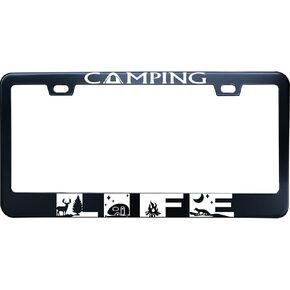 Mountain Forest Deer Wildfire Wild Tree License Plate Frame Matte Black Stainless Steel License Plate Frame Holder 2 Hole & Screws for Women/Men, 12x6 Fits Standard US/CA