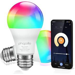 phopollo Smart Light Bulbs, RGBCW WiFi Multicolor Led Light Bulbs Compatible with Alexa & Google Home Assistant, A19 E26 9W 60W Equivalent 800Lumen, App Control, No Hub Required, 6 Pack