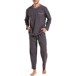 Men's Cotton Flannel Pajamas Set Soft 2 Piece Pjs Loungewear Sleepwear with Pockets