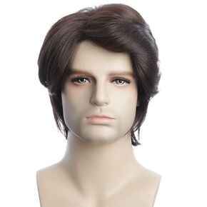 karlery Mens Short Curly Fluffy Dark Black Wig Halloween Costume Wig Cosplay Party Wig