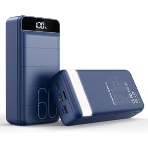 Portable Charger 60000mAh Power Bank - 22.5W Fast Charging Battery Pack USB C with 4 Outputs & 3 Inputs LED Display, Huge Capacity External Cell Phone Charger for iPhone, Samsung Galaxy, iPad etc