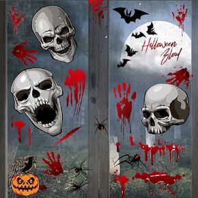 9Sheet Halloween Decorations Indoor, Scary Halloween Decor Decals Pumpkin Eyeballs Skull Window Stickers with 3 Sheet Scar Tattoo Sticker for Floor Toilet Door Deco (Pumpkin Eyeballs Skull)