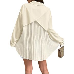 MakeMeChic Women's Pleated Wrap Long Sleeve Collar Button Down Shirts Casual Blouse Tops