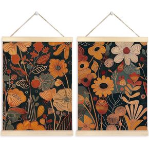 TAEDIN Vintage Floral Wall Art Poster Hanger Frame Set of 2 - Boho Natural Botanical Wall Decor with Wood Frames, Mid Century Modern Flowers Decor for Home Farmhouse Living Room, 12x16 Inches