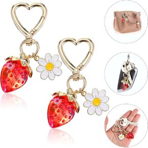 2 PCS Cute Strawberry Keychain, Strawberry Bag Charms Strawberry Decor Key Chains Accessories for Purse Gift