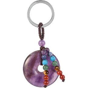 سلسلة مفاتيح كريستال على شكل دونات من أموجيلي مع 7 شرابات من خرز حجر الشاكرا، حلقة مفاتيح من حجر الشفاء للنساء والرجال in Kuwait