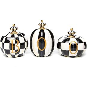 MACKENZIE-CHILDS “Boo" Resin Pumpkin Decor Set, Halloween Decor for Home Decoration, Set of 3