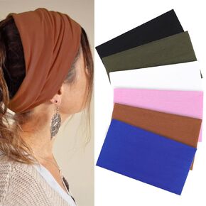 XTREND 6 Packs Wide Boho Headbands for Women Stretch Fashion Headband Extra Large Turban Headband for Yoga, Working Out, Travel or Running Black Hairband Girls Accessories (Black)