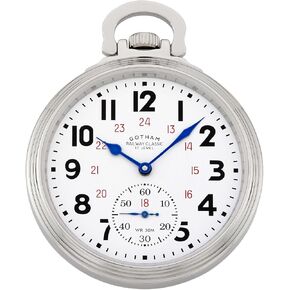 Gotham Men's Stainless Steel Mechanical Hand Wind Railway Classic Nostalgia Series Pocket Watch # GWC14116S