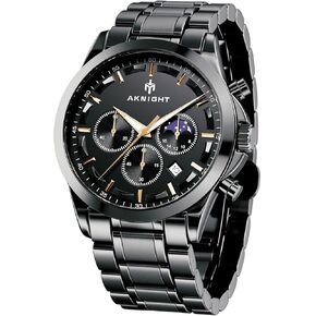 Mens Watch Chronograph Stainless Steel Watches for Men Waterproof Date Analog Quartz Luminous Design Sports Business Wrist Watch…