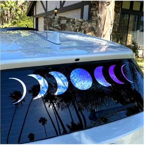 Moon Phases Stickers - Moon Phases Wall Decor - Moon Phase Mirror Set - Die Cut for Car,Boat,Room Deor,Mirror Decor - 4 inches Diameter - Holographic Color Blue Purple Gradient