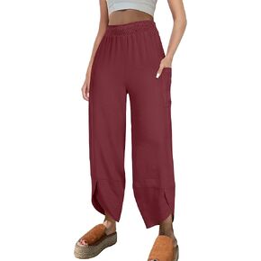 ANRABESS Womens Wide Leg Palazzo Cropped Pants 2025 Summer Lightweight Casual Loose High Waisted Flowy Lounge Beach Trousers
