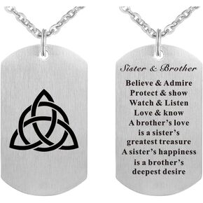 Freedom Love Gift Sister and Brother Dog Tag Necklace or Keychain Charm Celtic Family Symbol Pendant
