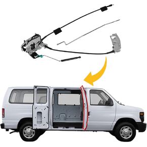Side Door Latch Assembly with Cable & Rod Door Latch Compatible with Fo rd 1992-2019 E150 E250 E350 Econoline Van Right Side Hinged Cargo Door Replaces OE#8C2Z15264A00B 8C2Z15264A00D