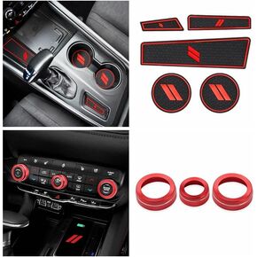 Auovo Anti-Dust Mats and Knob Covers Compatible for Durango 2021 2022 2023 Car Interior Trim Decorations Air Conditioner Switch Rings Volume Controller Rings (Red)
