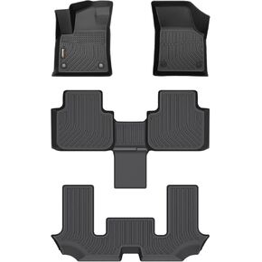 Binmotor-All Weather Custom Floor Mats for Volkswagen atlas(6 passenger bucket seating)2018-2025, 3 Rows Full Set Car Mats TPE Material, Heavy Duty Car Floor Liners Black Automotive atlas Accessories