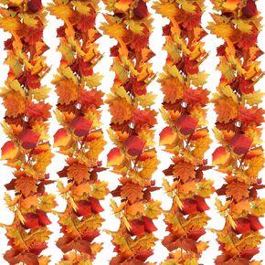 joyhalo 5 Pack Fall Garland - Fall Leaves Garland,Fall Leaf Garland,Autumn Maple Leaf Garland Hanging Vine Outdoor Fall Decor for Porch Mantle Fireplace Front Door