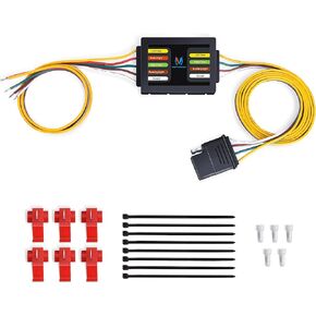 MICTUNING 3-to-2-Wire Taillight Converter with 20 Inch Leads and 60 Inch 4-Way Flat Extension Vehicle End Connector, LED Compatible Tail light