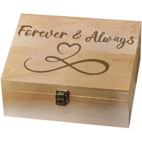 arricraft 1 Pc Wood Memory Keepsake Box, Forever and Always Memory Box with Hinged Lids Infinite Love Keepsake Chest for Wedding Anniversary Photo Letter Storage 9.6x7.6x4inch(24.5x19.5x10.3cm)