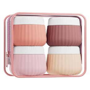 Travel Containers for Toiletries 4 Pack, TSA Approved Travel Size Toiletries, Travel Size Containers, With Clear Bag Leak Proof Silicone Jars, Travel Essentials Creams Jars Carrying Small Items