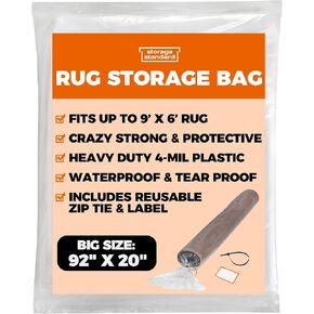 Heavy Duty Rug Storage Bag - Reusable Rug Shipping Bag, Waterproof Plastic Rug Cover - Fits Rolled Carpet Up to 9 x 12 Feet, 4 Mil Thick Tear Proof Plastic Storage Bag - 1 Clear Bag, 130 x 26 Inches