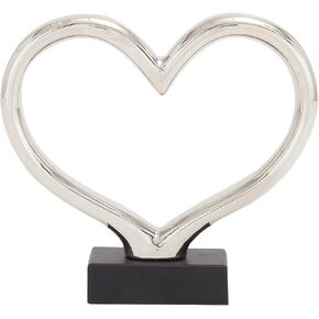 The Novogratz Ceramic Heart Decorative Sculpture Home Decor Statue with Black Base, Accent Figurine 13" x 3" x 12", Silver