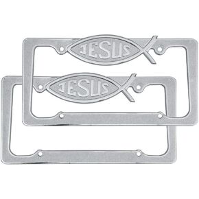 BDK Heavy Duty Rust-Proof Stainless Steel Metal Chrome Christian Spiritual Jesus Fish License Plate Frame Universal Fit for Car Truck SUV