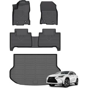 Floor Mats & Cargo Liner for 2021-2015 Lexus NX (NX200t NX300 NX300h) All Weather Automotive TPE Liners Set Anti-Slip Waterproof Floor Liners Accessories (Car Mats+Trunk Mat) Black