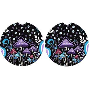 Cottagecore Mushroom Frog Car Coasters for Men Women Wild Moon Star Print Drink Coaster with A Finger Notch for Cup Holder Universal Fit Car Interior 2.8" Cute Car Accessories