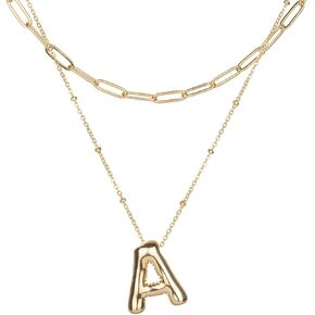 Bubble Letter Necklace Gold Layered Initial Necklaces for Women Choker Paperclip Chain Necklace 18K Gold Plated Jewelry Sets