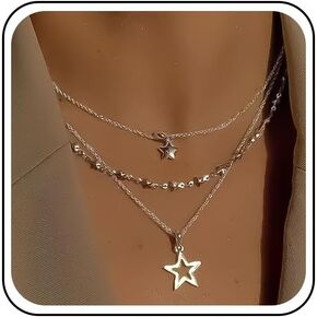 Andelaisi Boho Layered Star Necklace Choker Gold Star Choker Necklace Vintage Mini Star Pendant Necklace Multilayer Star Chain Necklace Jewelry for Women