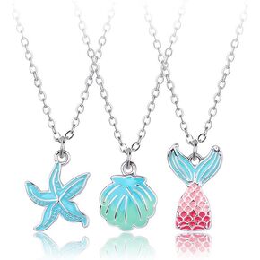 Best Friends BFF Necklace for 3 Cute Mermaid Tail Starfish Shell Choker Necklace for Women Friendship Jewelry Gift