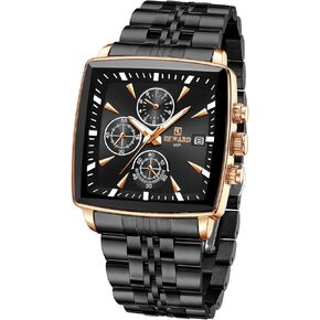 REWARD Quartz Watch for Men Business Square Face Waterproof Wrist Watches Chronograph, Luminous - Gold Black